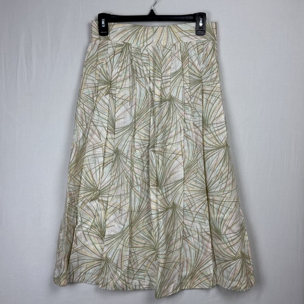 Vtg 80s Robyn Rayon & Flax Pleated Skirt 27x30 NWT white pink green tan a-line